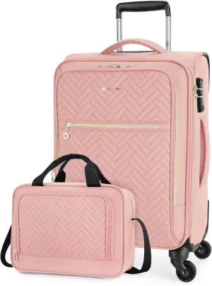 BAGSMART 20 Inch Carry On Suitcase, Lightweight, Expandable, TSA Lock, Polyester, Pink