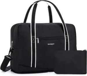 BAGSMART For Spirit Airlines Personal Item Bag 18x14x8, Foldable Travel Duffel Bag Tote Weekend Overnight Bag Carry on Luggage for Women and Men(Black)