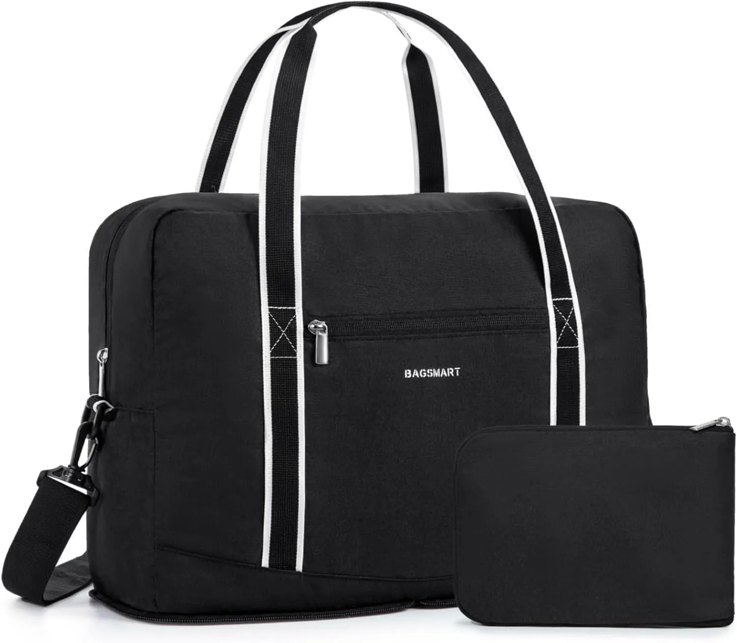 BAGSMART For Spirit Airlines Personal Item Bag 18x14x8, Foldable Travel Duffel Bag Tote Weekend Overnight Bag Carry on Luggage for Women and Men(Black)