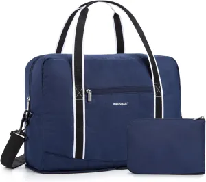 BAGSMART For Spirit Airlines Personal Item Bag 18x14x8, Foldable Travel Duffel Bag Tote Weekend Overnight Bag Carry on Luggage for Women and Men(Navy Blue))