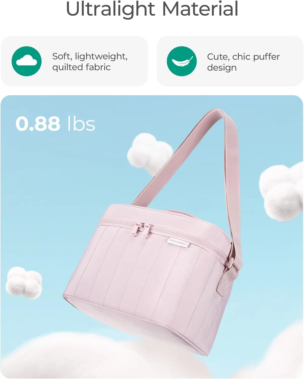 BAGSMART Insulated Lunch Box for Women, Cute Puffer Lunch Bag Reusable Cooler with Premium Lining, Khaki Checkered