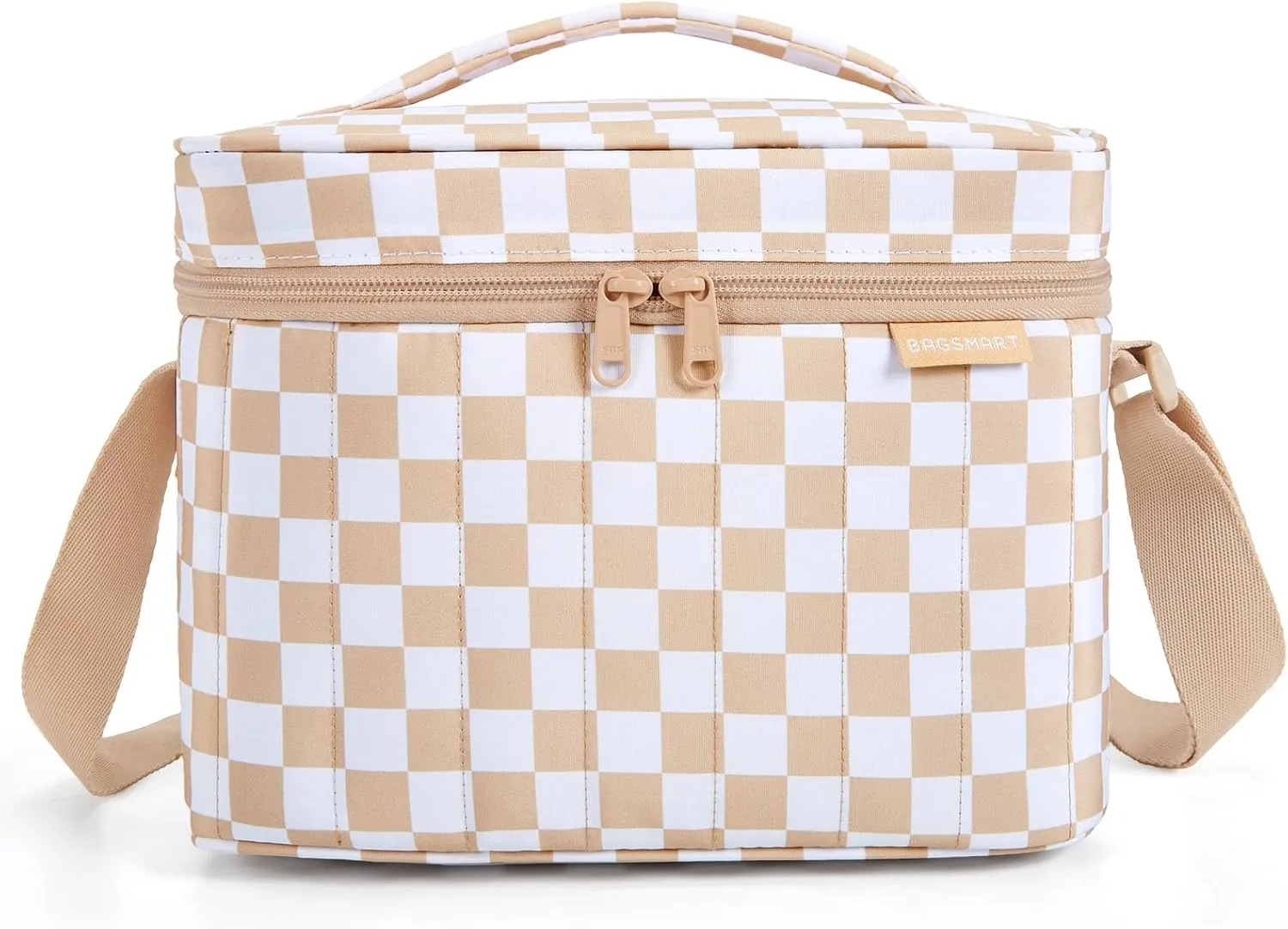BAGSMART Insulated Lunch Box for Women, Cute Puffer Lunch Bag Reusable Cooler with Premium Lining, Khaki Checkered