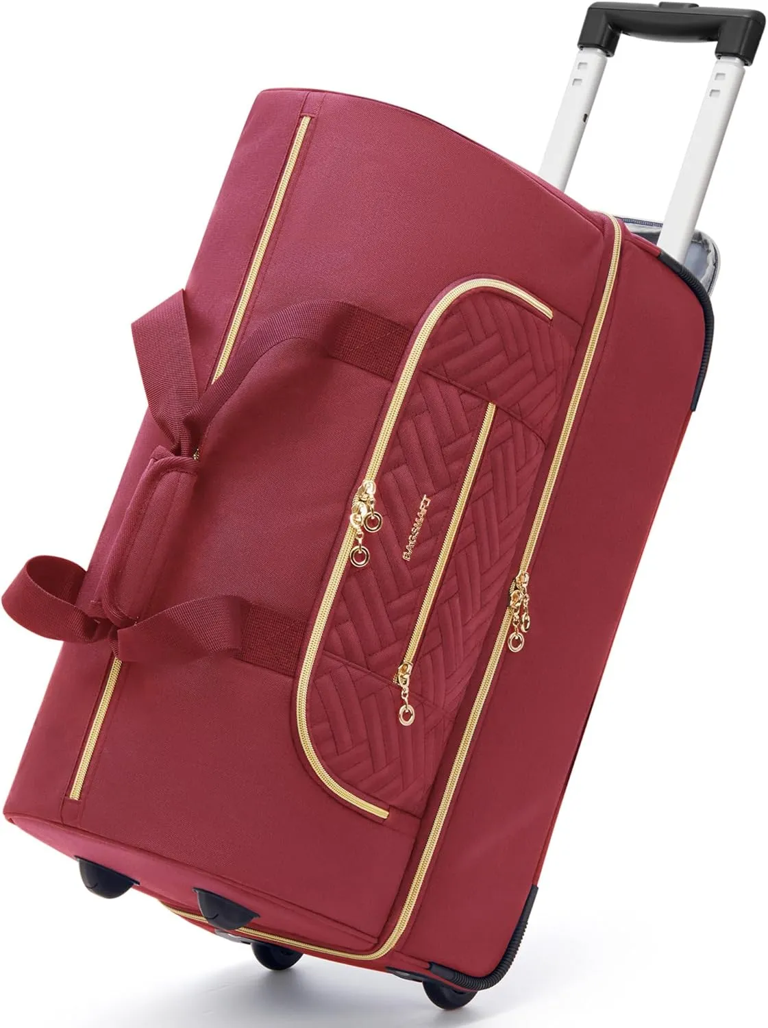 BAGSMART Rolling Duffle Bag with Wheels, 45L Carry-on Luggage, Shoes Compartment, Travel & Business Trips (Red)