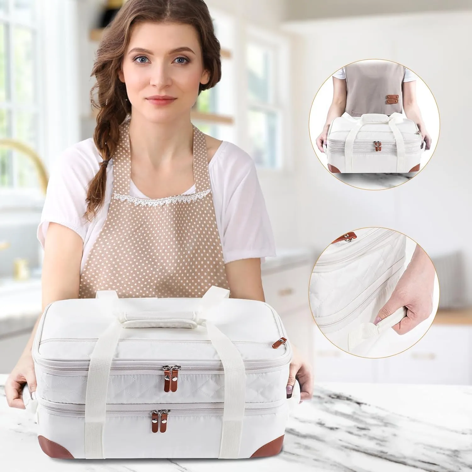 BAGSPRITE Insulated Casserole Carrier for Hot or Cold Food with Heat-resistant Mat, Casserole Dish Carrier Insulated Food Carrier, Hot Food Carrier, Foil Pan Carrier Fits 9" x 13" Baking Dish