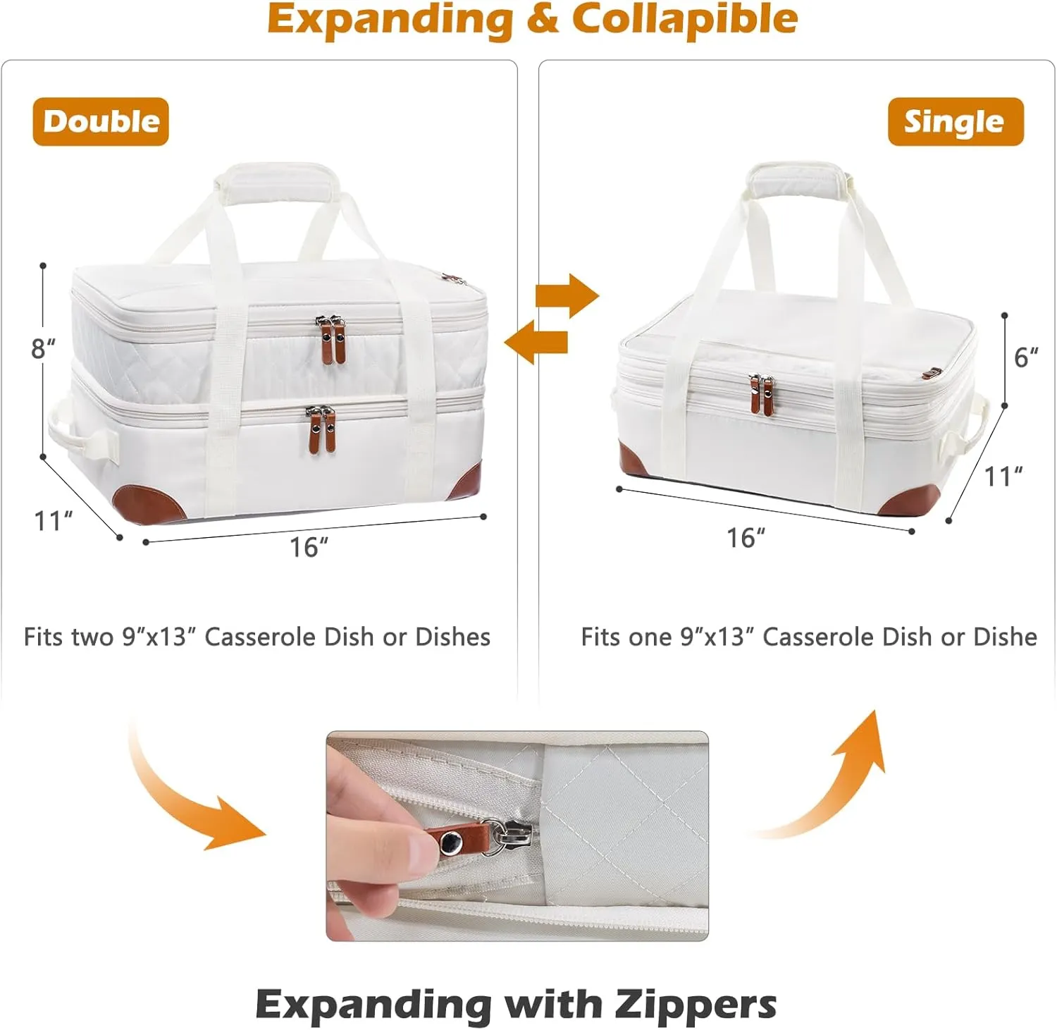 BAGSPRITE Insulated Casserole Carrier for Hot or Cold Food with Heat-resistant Mat, Casserole Dish Carrier Insulated Food Carrier, Hot Food Carrier, Foil Pan Carrier Fits 9" x 13" Baking Dish