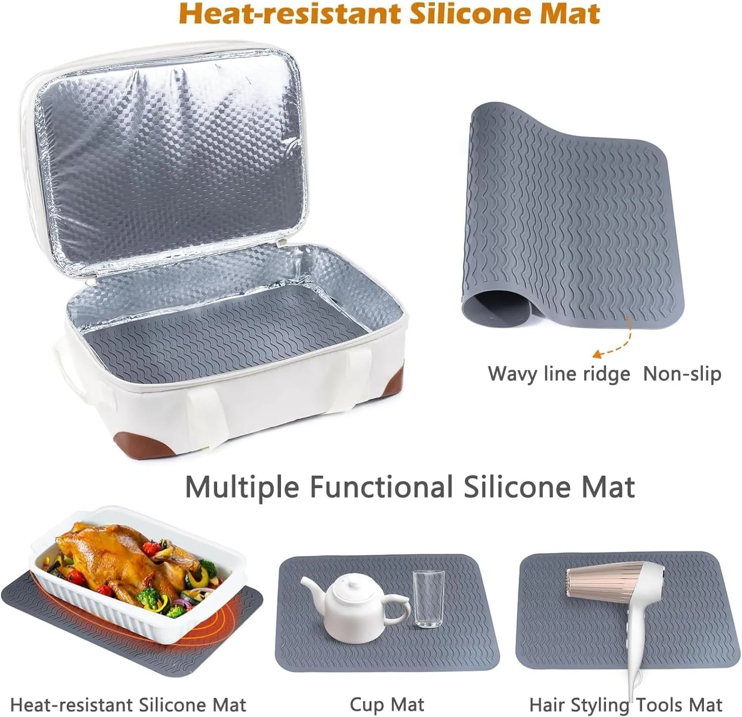 BAGSPRITE Insulated Casserole Carrier for Hot or Cold Food with Heat-resistant Mat, Casserole Dish Carrier Insulated Food Carrier, Hot Food Carrier, Foil Pan Carrier Fits 9" x 13" Baking Dish