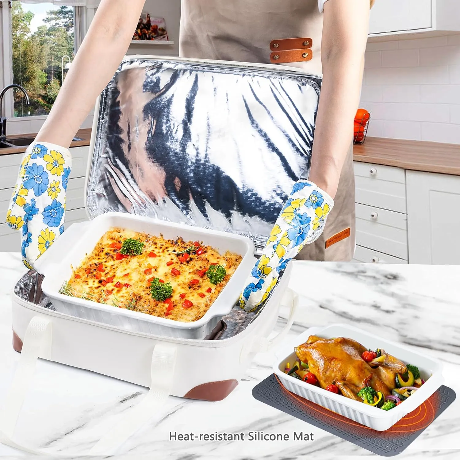 BAGSPRITE Insulated Casserole Carrier for Hot or Cold Food with Heat-resistant Mat, Casserole Dish Carrier Insulated Food Carrier, Hot Food Carrier, Foil Pan Carrier Fits 9" x 13" Baking Dish