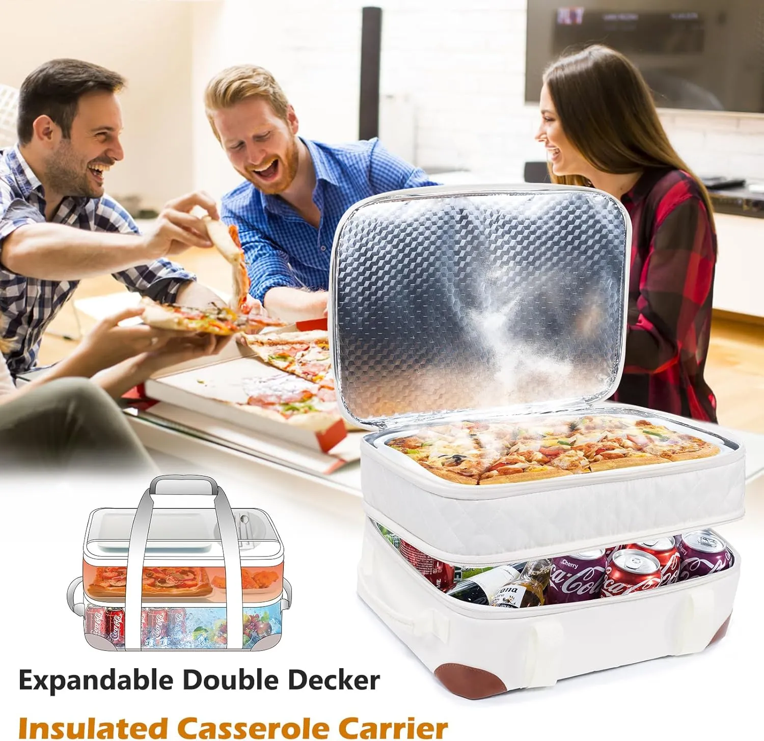 BAGSPRITE Insulated Casserole Carrier for Hot or Cold Food with Heat-resistant Mat, Casserole Dish Carrier Insulated Food Carrier, Hot Food Carrier, Foil Pan Carrier Fits 9" x 13" Baking Dish