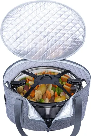 BAGSPRITE Slow Cooker Carrying Case Compatible with 6-8 Quart Crockpot Carrier for Hot Food and Hamlton Beach Slow Cooker Tote with Lid Fastener for Crock-pot Dust Cover Applicances