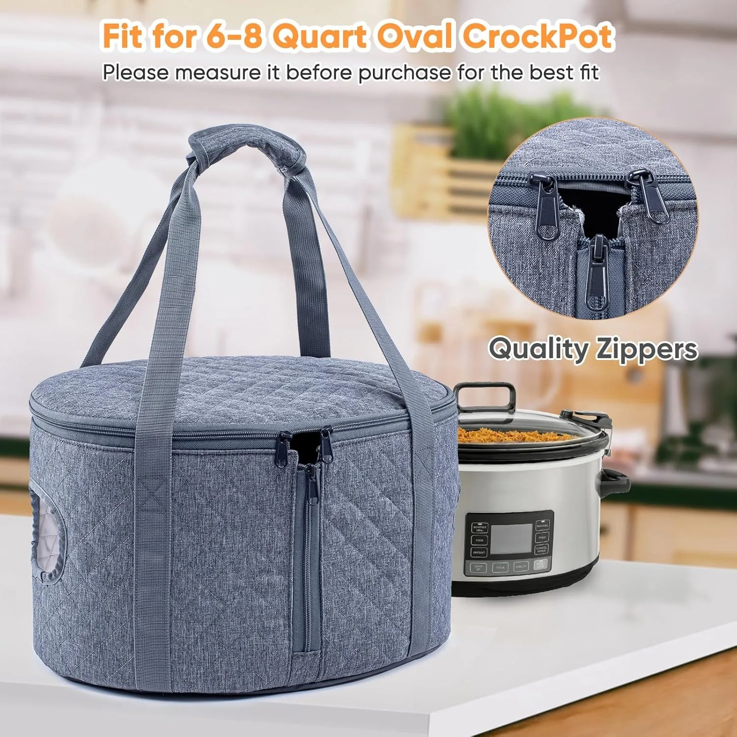 BAGSPRITE Slow Cooker Carrying Case Compatible with 6-8 Quart Crockpot Carrier for Hot Food and Hamlton Beach Slow Cooker Tote with Lid Fastener for Crock-pot Dust Cover Applicances