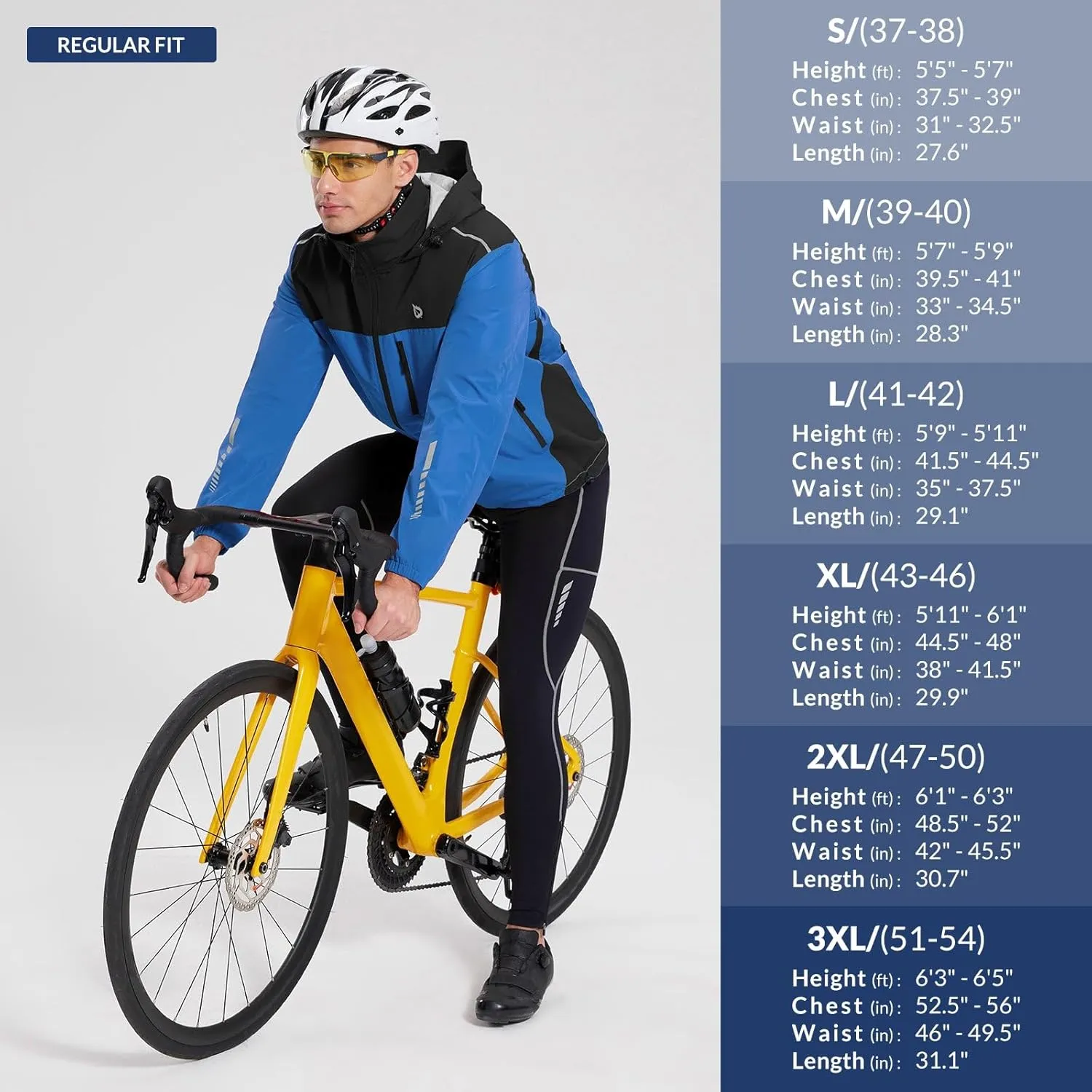 baleaf Men's Rain Jacket Waterproof Windbreaker Running Cycling Golf Hiking Gear Hood Lightweight Reflective Packable