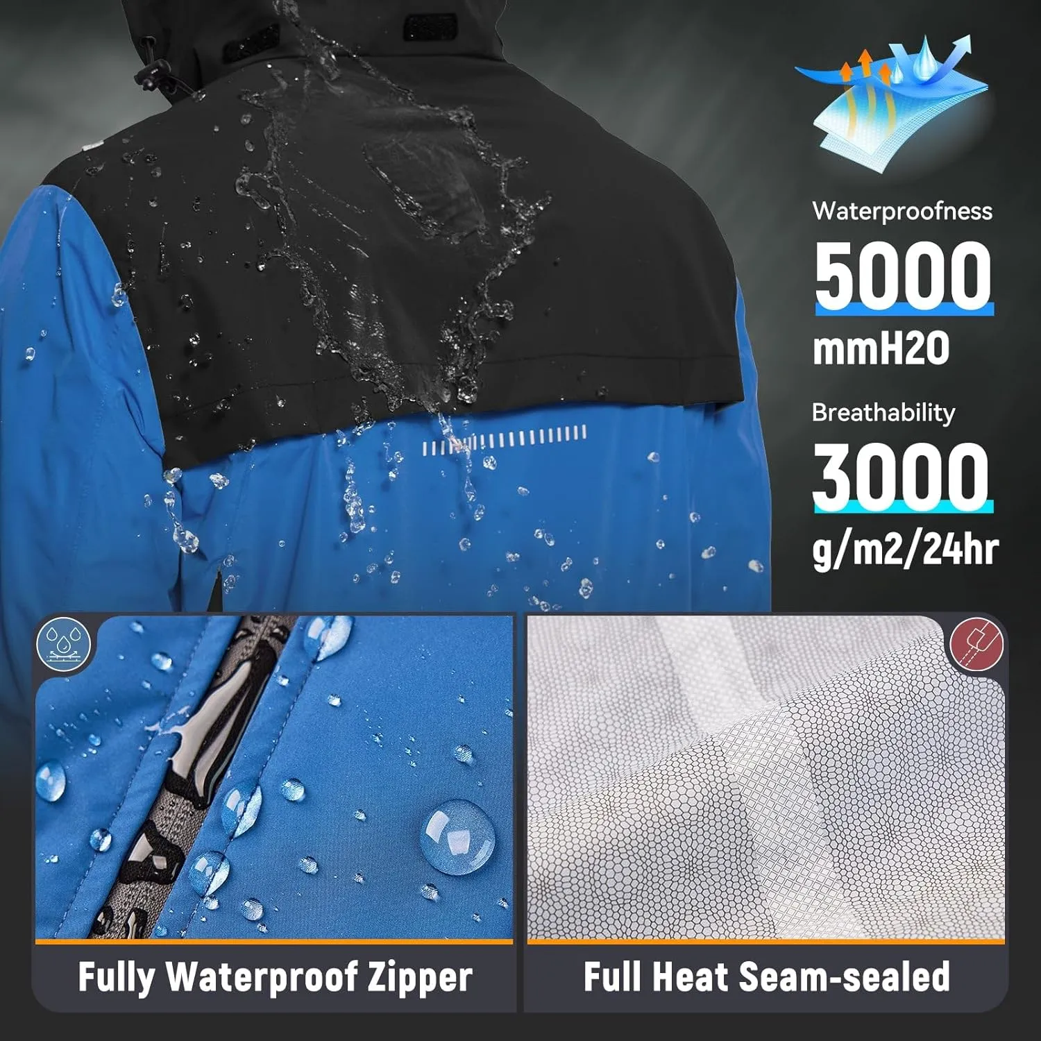 baleaf Men's Rain Jacket Waterproof Windbreaker Running Cycling Golf Hiking Gear Hood Lightweight Reflective Packable