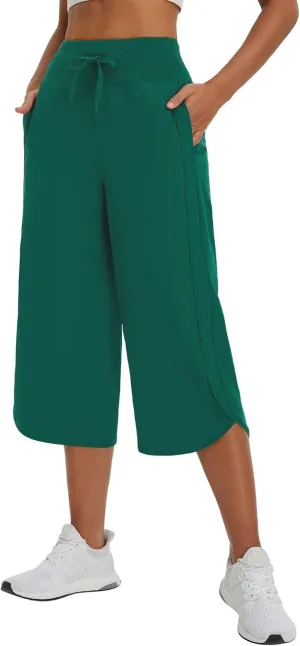baleaf Women's Capri Pants Wide Leg Athletic Yoga Capris with Pockets Quick Dry Hiking Pants Loose Lounge Summer UPF 50 