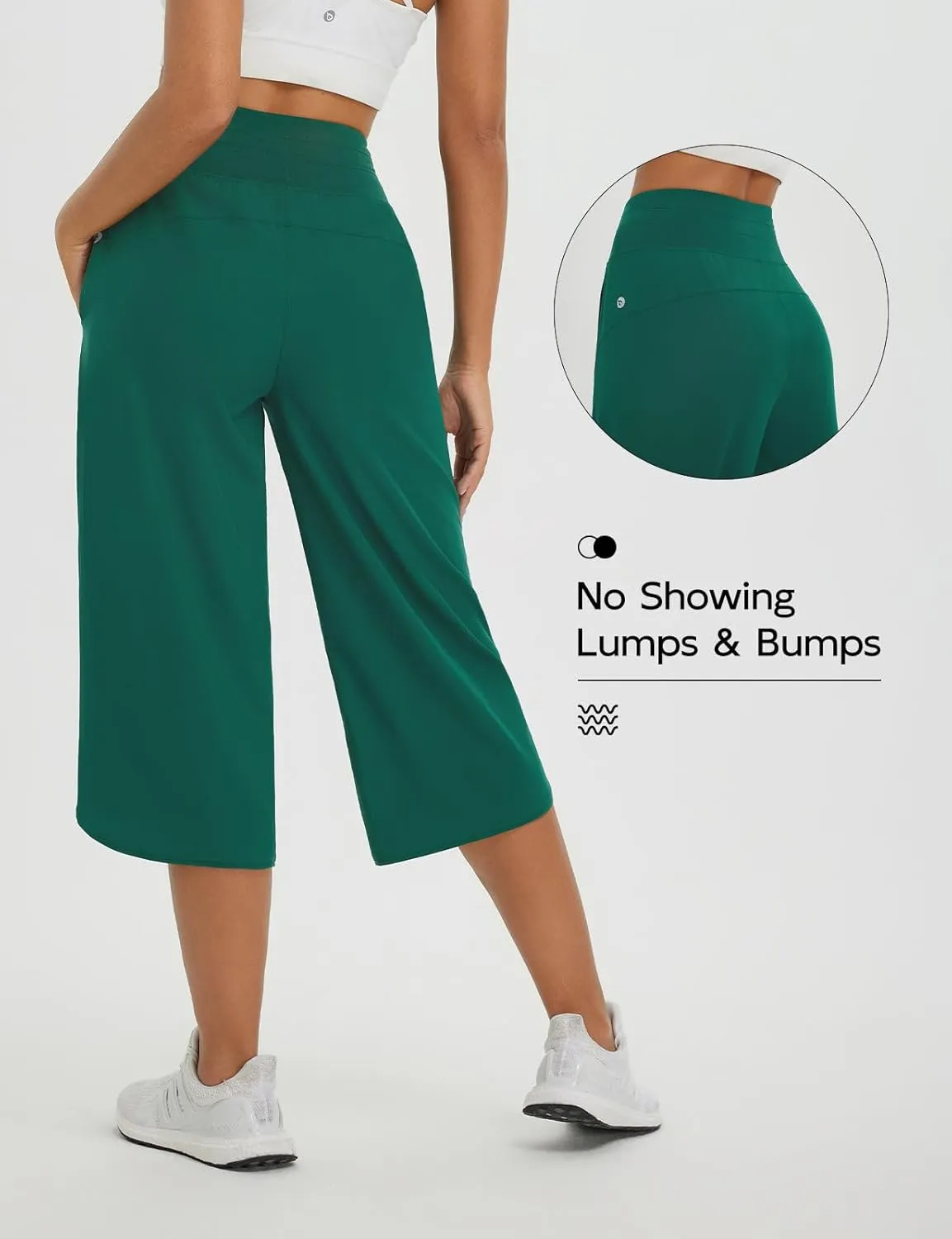 baleaf Women's Capri Pants Wide Leg Athletic Yoga Capris with Pockets Quick Dry Hiking Pants Loose Lounge Summer UPF 50 