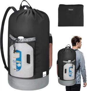 BALEINE 120L Laundry Bag Backpack, 900D Oxford Fabric Large Travel Laundry Bags with Shoulder Straps and 2 Mesh Pockets for College Dorm, Apartment, Laundromat (Black)
