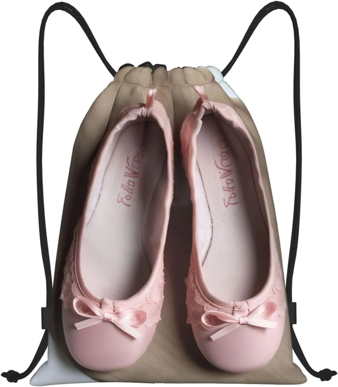 Ballet Shoes Print Drawstring Bags 210D Polyester Backpack Foldable Sports Drawstring Sack Mini Travel Daypack
