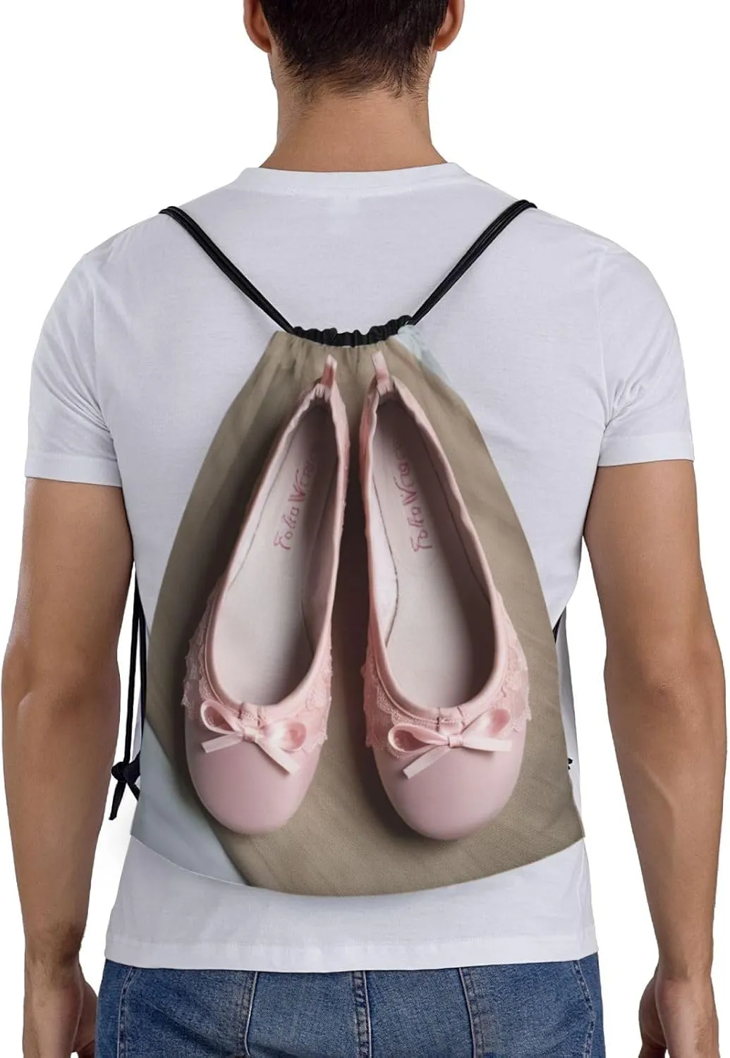 Ballet Shoes Print Drawstring Bags 210D Polyester Backpack Foldable Sports Drawstring Sack Mini Travel Daypack