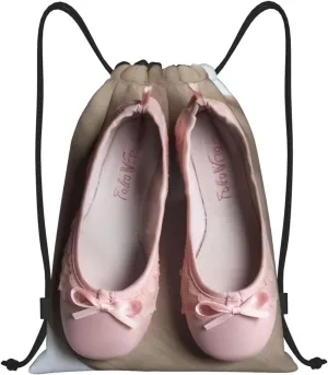 Ballet Shoes Print Drawstring Bags 210D Polyester Backpack Foldable Sports Drawstring Sack Mini Travel Daypack