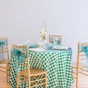 Bargain 120 In. Round Polyester Tablecloth Green & White Checkered