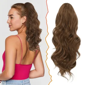 BARSDAR 16 Inch Drawstring Ponytail Extension - Short Wavy Drawstring Ponytail Hair Extensions for Women - Synthetic Fake Clip in Pony Tail Hairpieces Daily - Brown & Auburn Mixed