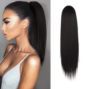 BARSDAR Dark Brown Ponytail Extension - 14 Inch Short Straight Drawstring Ponytail Extensions for Women, Synthetic Drawstring Clip in Pony Tails Hairpieces Fake Straight Ponytails - Darkest Brown