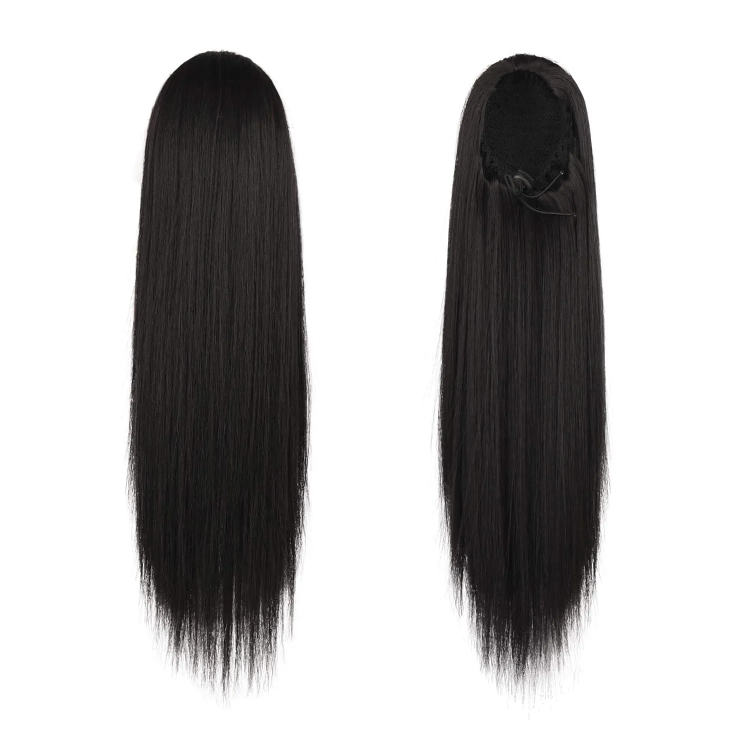 BARSDAR Dark Brown Ponytail Extension - 14 Inch Short Straight Drawstring Ponytail Extensions for Women, Synthetic Drawstring Clip in Pony Tails Hairpieces Fake Straight Ponytails - Darkest Brown
