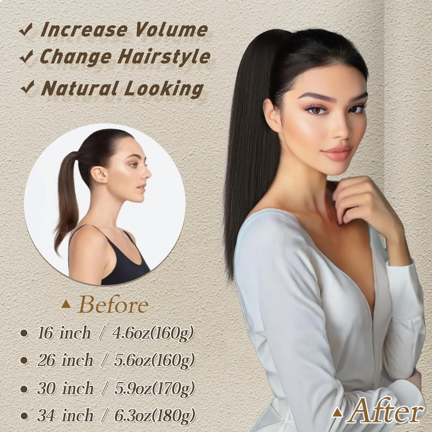 BARSDAR Dark Brown Ponytail Extension - 16 Inch Short Straight Drawstring Ponytail Hair Extensions for Women, Soft Synthetic Clip in Pony Tails Hairpieces Fake Ponytail Daily - Dark Brown
