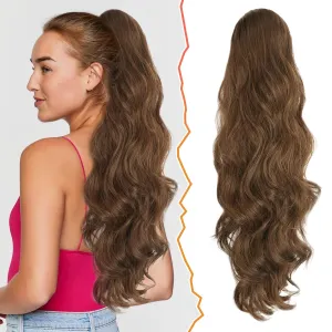 BARSDAR Ponytail Extension - 26 Inch Long Wavy Drawstring Ponytail Extension for Women - Drawstring Ponytail Hair Extensions Synthetic Clip in Pony Tail Hairpieces Daily - Brown & Auburn Mixed