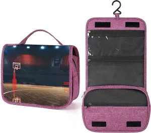 Basketball Court,Travel Toiletry Hanging Bag Waterproof Bags,Picture of Basketball Court Sport,Makeup bag Organizers, Cosmetic Travel-Sized Container,Large Capacity for Women,Red