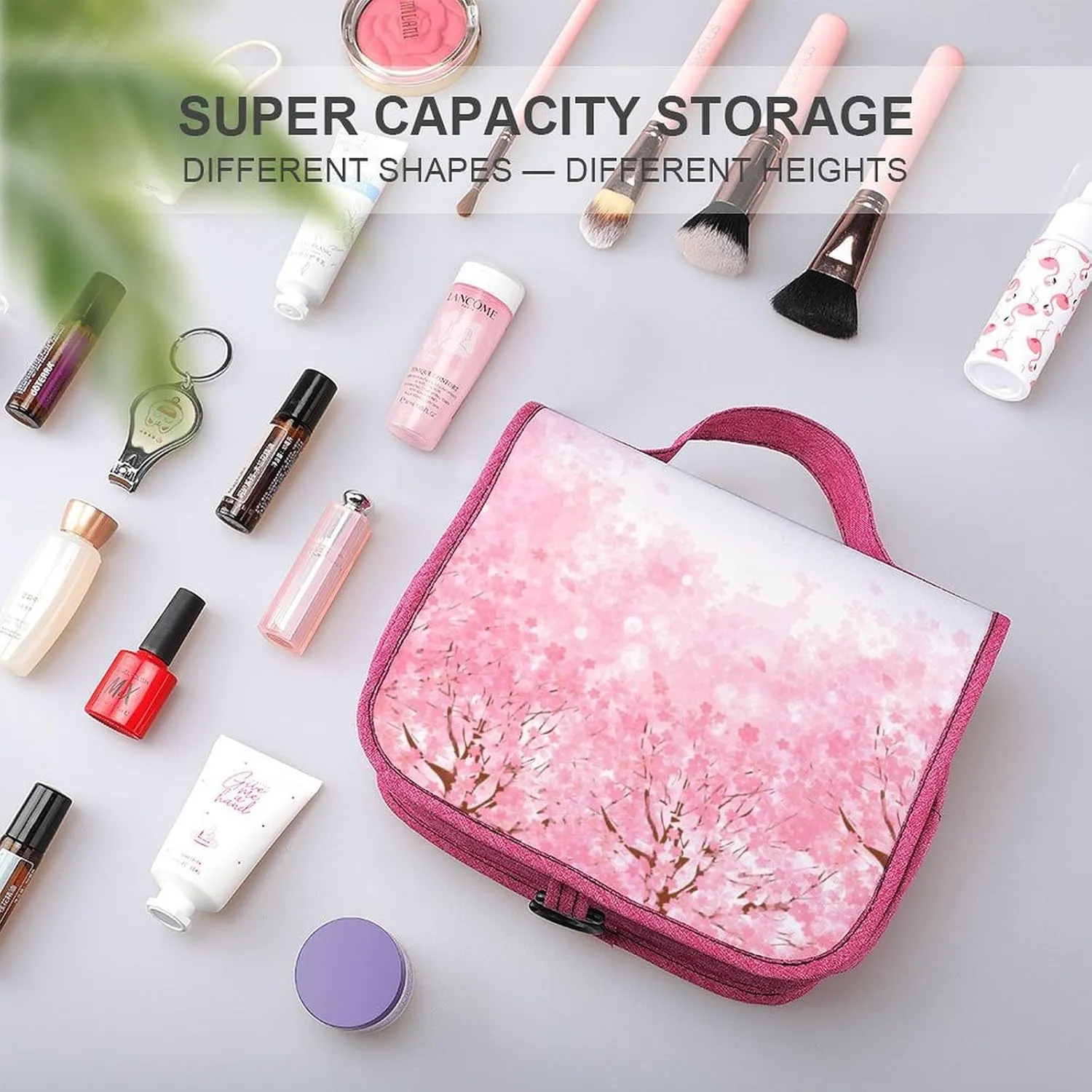 Basketball Court,Travel Toiletry Hanging Bag Waterproof Bags,Picture of Basketball Court Sport,Makeup bag Organizers, Cosmetic Travel-Sized Container,Large Capacity for Women,Red