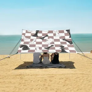 Beach Shade Tent with UPF50  UV Protection,Chess Pieces on Brown Checkered Lightweight Camping Sun Shelter for Outdoor,Camping Trips, Fishing, Backyard,Picnics,Easy Set Up and Carry 9x10.5 FT