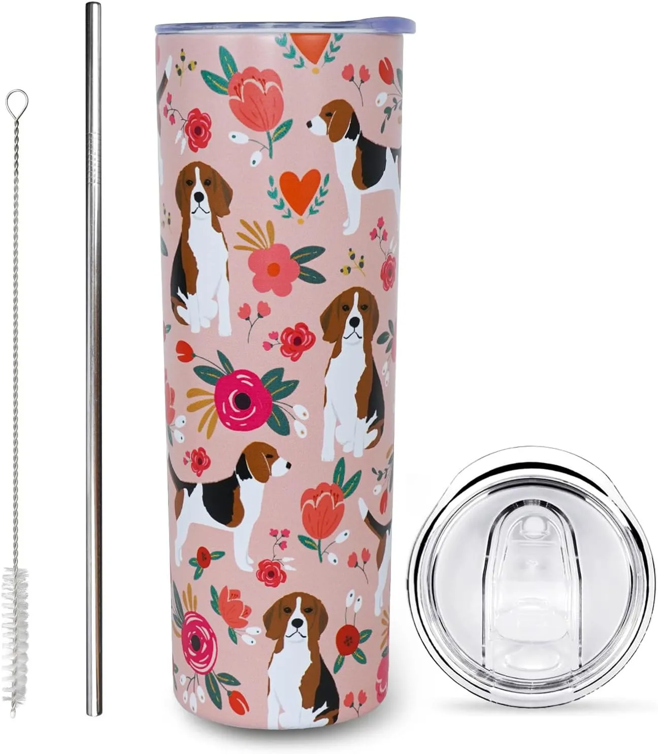 Beagle Gifts for Women Cute Dog Tumbler Coffee Cup for Women Beagle Travel Mug 20 Oz Stainless Steel Insulated Water Bottle With Lid and Straw