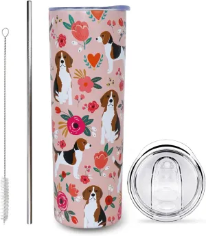 Beagle Gifts for Women Cute Dog Tumbler Coffee Cup for Women Beagle Travel Mug 20 Oz Stainless Steel Insulated Water Bottle With Lid and Straw