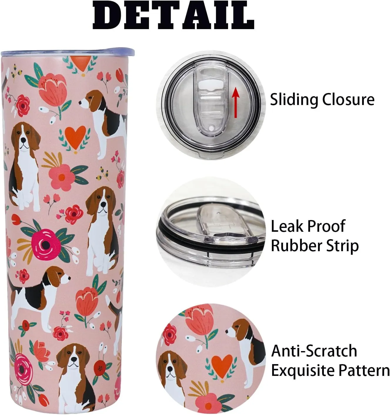 Beagle Gifts for Women Cute Dog Tumbler Coffee Cup for Women Beagle Travel Mug 20 Oz Stainless Steel Insulated Water Bottle With Lid and Straw