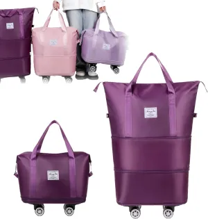 Beente Travel Bag with Wheels, 2025 New Beente Luggage with 360° Removable Silent Universal Wheels, Large Capacity Travel Bag, 5-Second Expandable Foldable, for Airports and Pavements (dark purple)