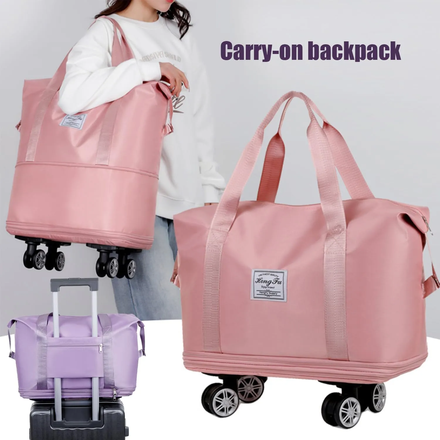 Beente Travel Bag with Wheels, 2025 New Beente Luggage with 360° Removable Silent Universal Wheels, Large Capacity Travel Bag, 5-Second Expandable Foldable, for Airports and Pavements (green)