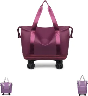 Beente Travel Bag with Wheels,Foldable Expandable Trave Suitcase Universal Wheel Removable Storage for travel luggage (Dark Purple)