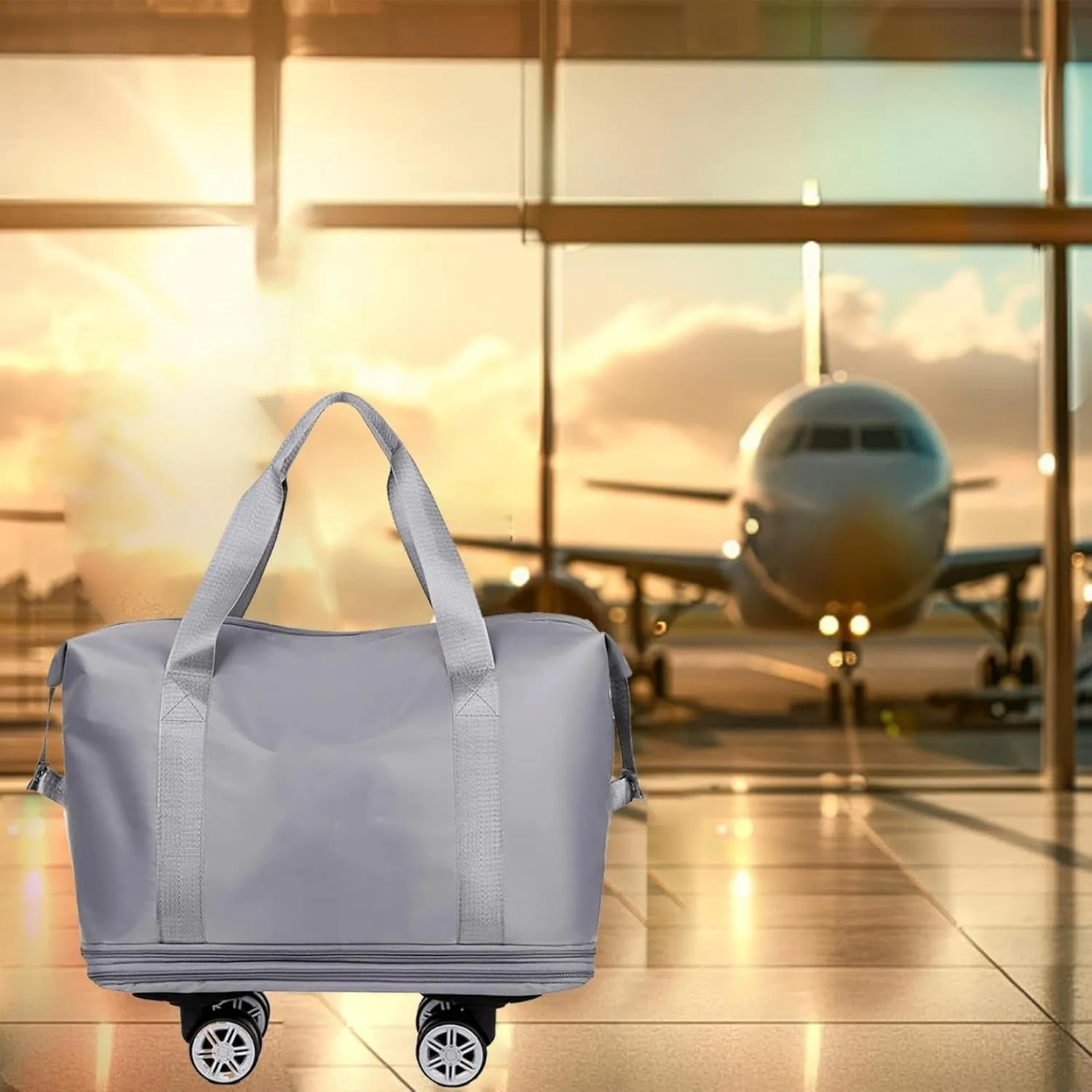 Beente Travel Bag with Wheels,Large Capacity Travel Bag, Rolling Tote Bag withWheels, Universal Wheel Removable (Grey)