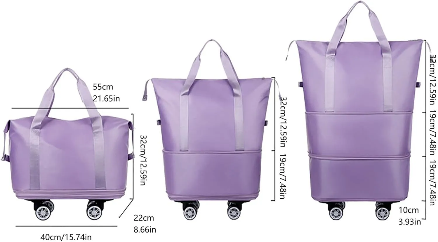 Beente Travel Bag with Wheels,Large Capacity Travel Bag, Rolling Tote Bag withWheels, Universal Wheel Removable (Grey)
