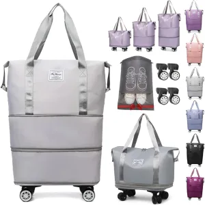 Beente/Pepepo/Kulken Travel Bag with Wheels, 2025 New Large Capacity Travel Bag with Wheels - Universal Wheel Removable, Wide-Open Travel (Light Grey)