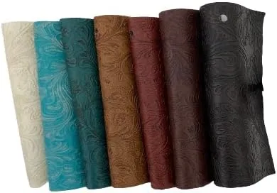 Beige Western Floral PU Faux Leather Vinyl Fabric - Sold by The Yard - 56"