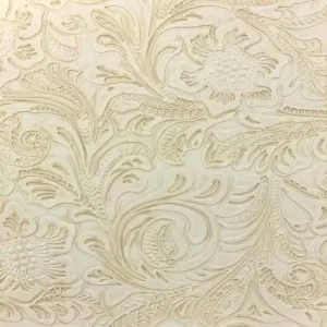 Beige Western Floral PU Faux Leather Vinyl Fabric - Sold by The Yard - 56"