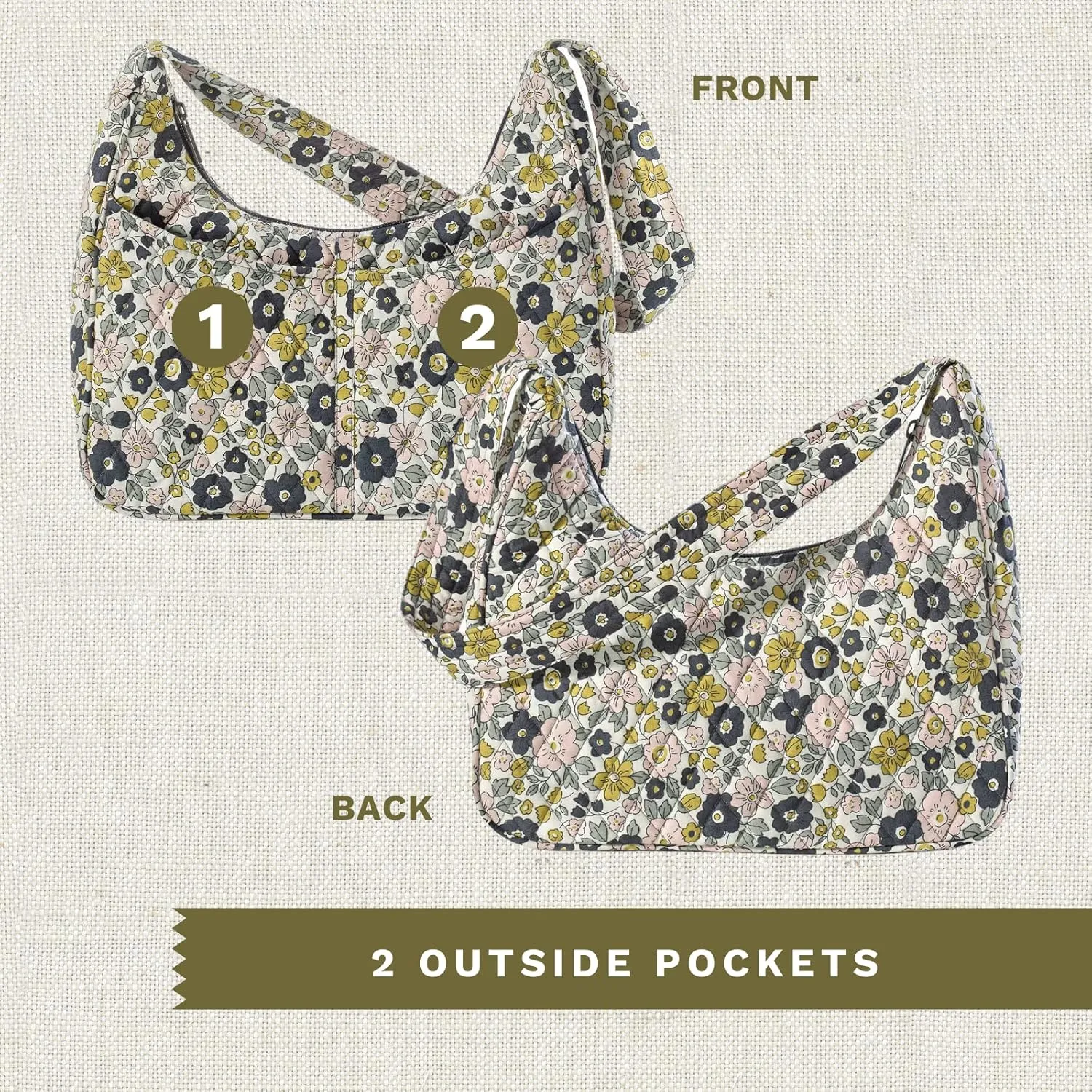 Bella Taylor Blakely - Hobo Shoulder Bag for Women - Lightweight Quilted Fabric Purse with Pockets