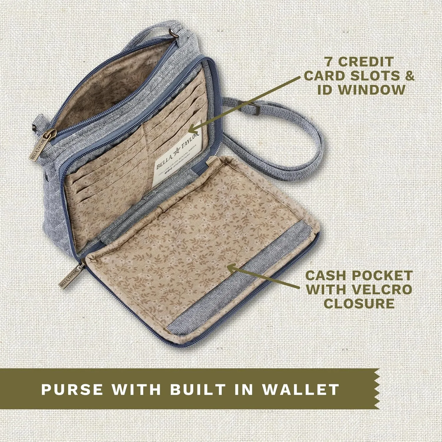 Bella Taylor Essentials Crossbody Purse with Built In Wallet