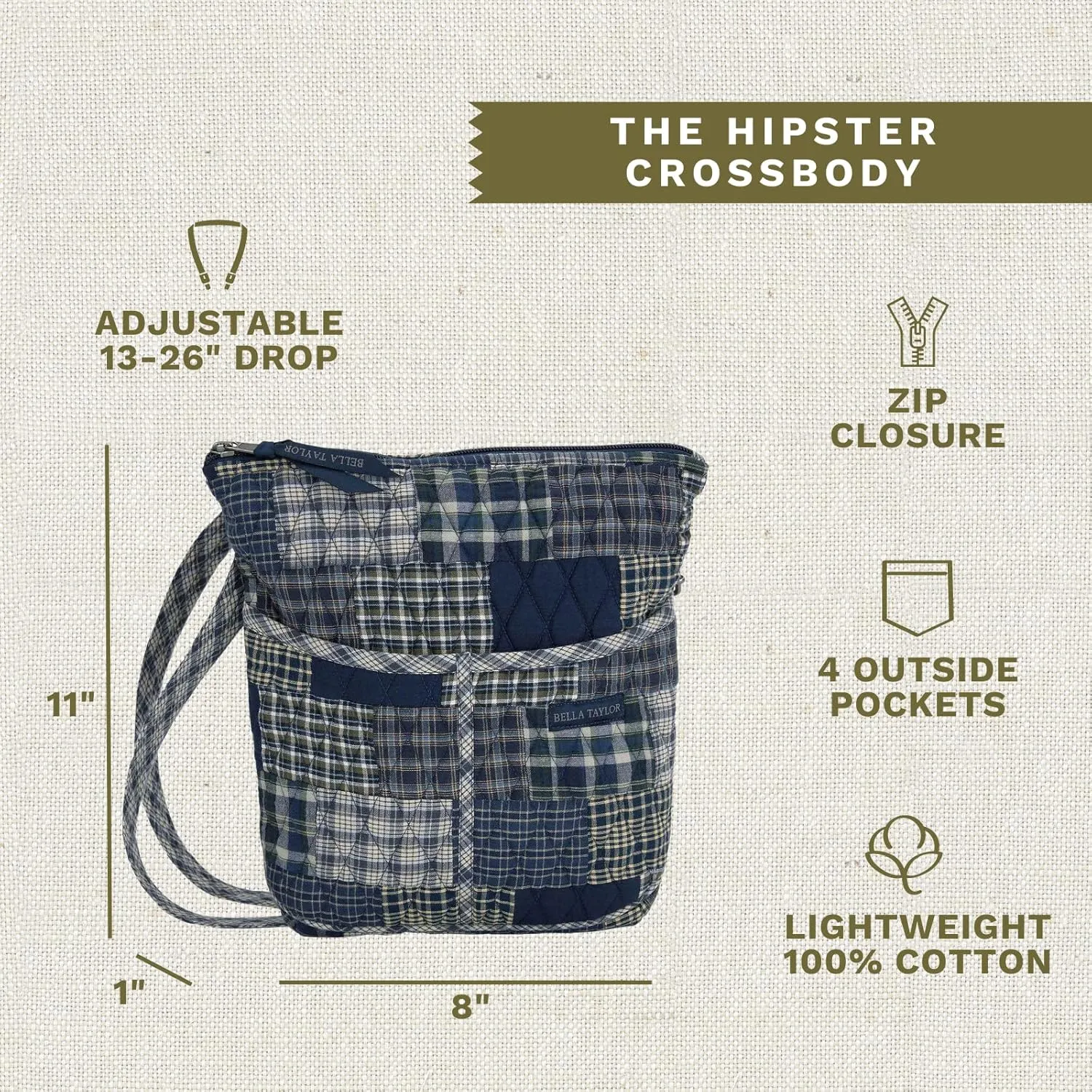 Bella Taylor Hipster Crossbody Purse for Women | Medium Size Shoulder Bag with Adjustable Strap