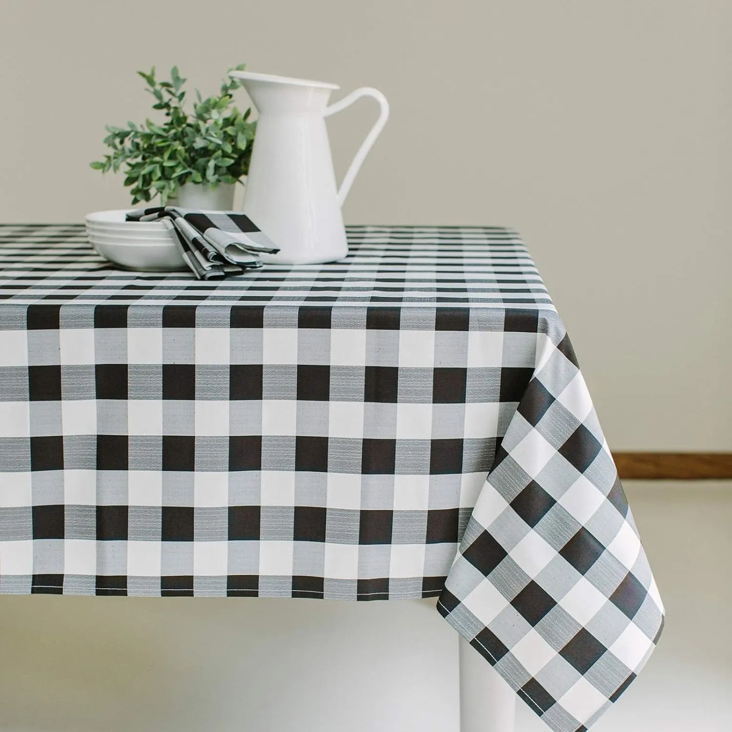 Benson Mills Buffalo Check Plaid Heavyweight Spillproof Fabric Table Cloth for Everyday Dining, Thanksgiving, Halloween, Picnic and Party Checkered Tablecloth (60" X 120" Rectangular, Black/Ivory)