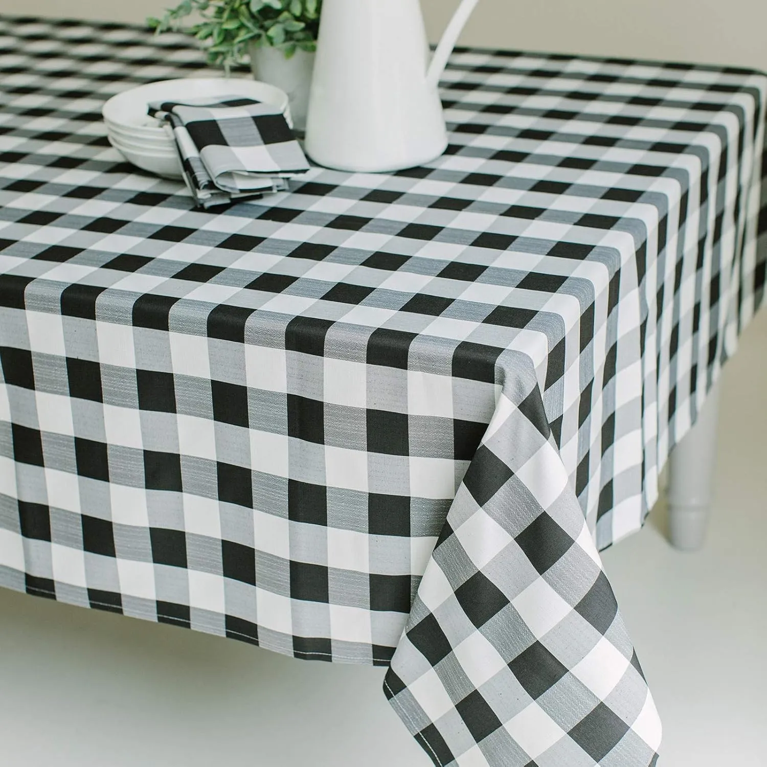 Benson Mills Buffalo Check Plaid Heavyweight Spillproof Fabric Table Cloth for Everyday Dining, Thanksgiving, Halloween, Picnic and Party Checkered Tablecloth (60" X 120" Rectangular, Black/Ivory)