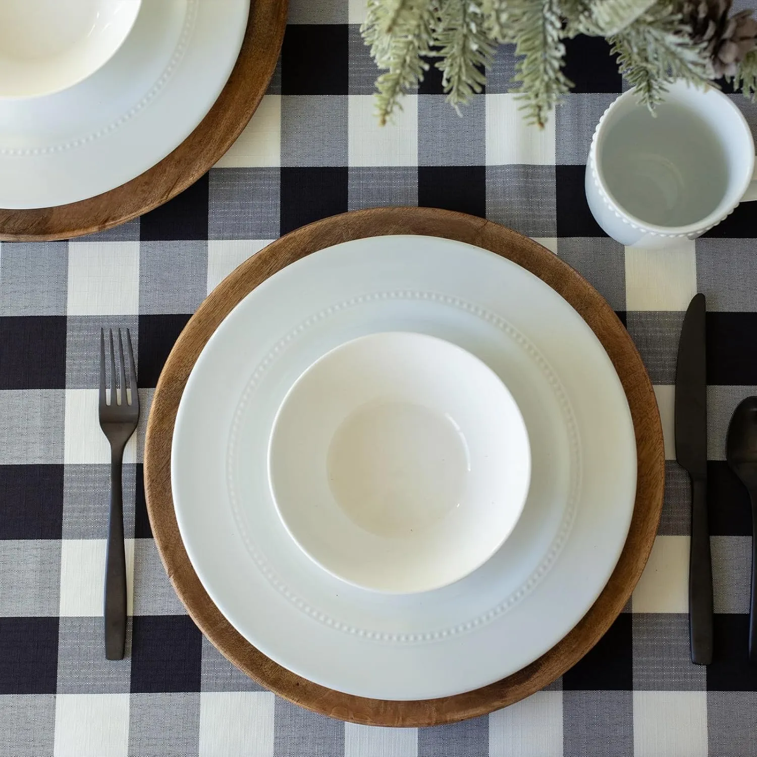 Benson Mills Buffalo Check Plaid Heavyweight Spillproof Fabric Table Cloth for Everyday Dining, Thanksgiving, Halloween, Picnic and Party Checkered Tablecloth (60" X 120" Rectangular, Black/Ivory)