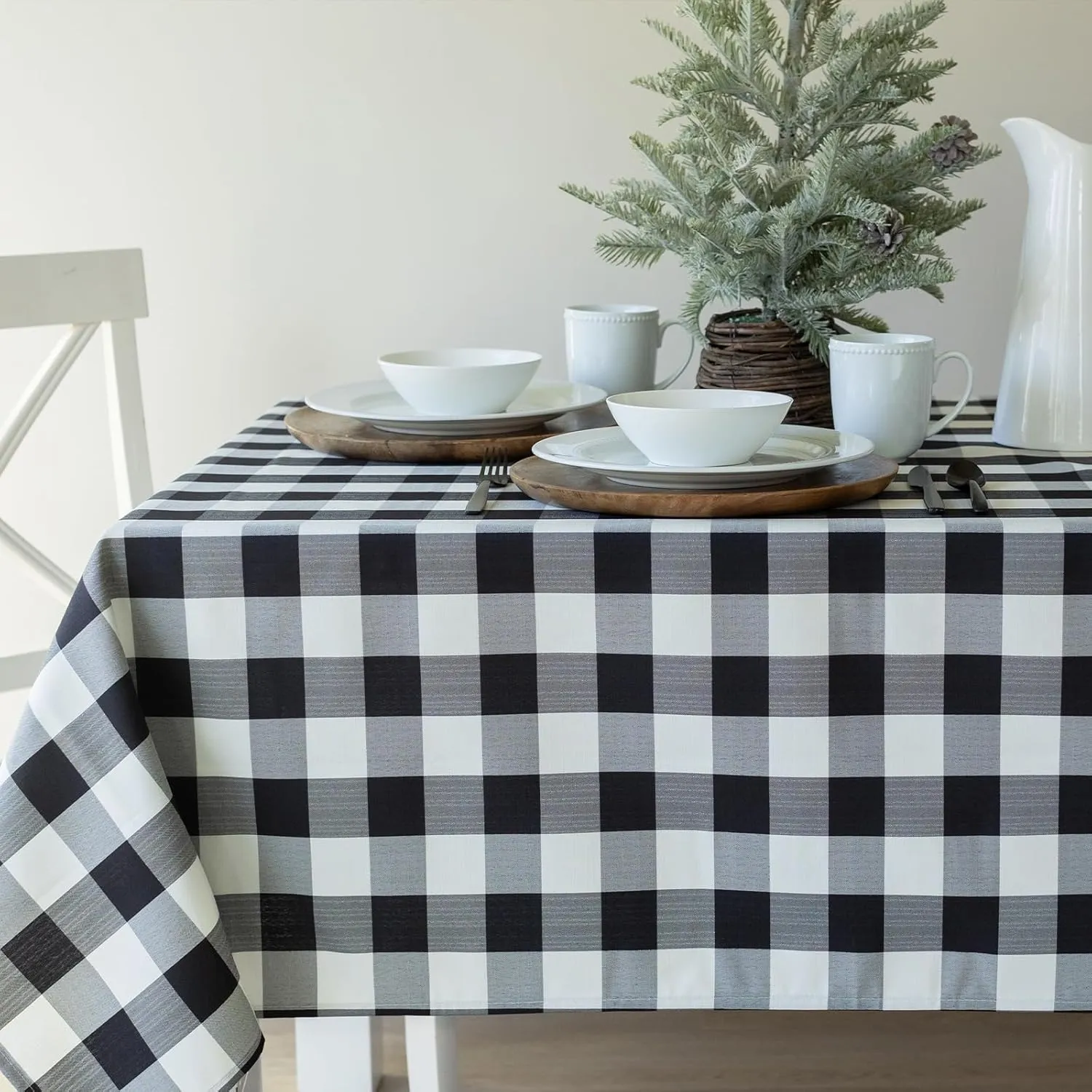 Benson Mills Buffalo Check Plaid Heavyweight Spillproof Fabric Table Cloth for Everyday Dining, Thanksgiving, Halloween, Picnic and Party Checkered Tablecloth (60" X 120" Rectangular, Black/Ivory)