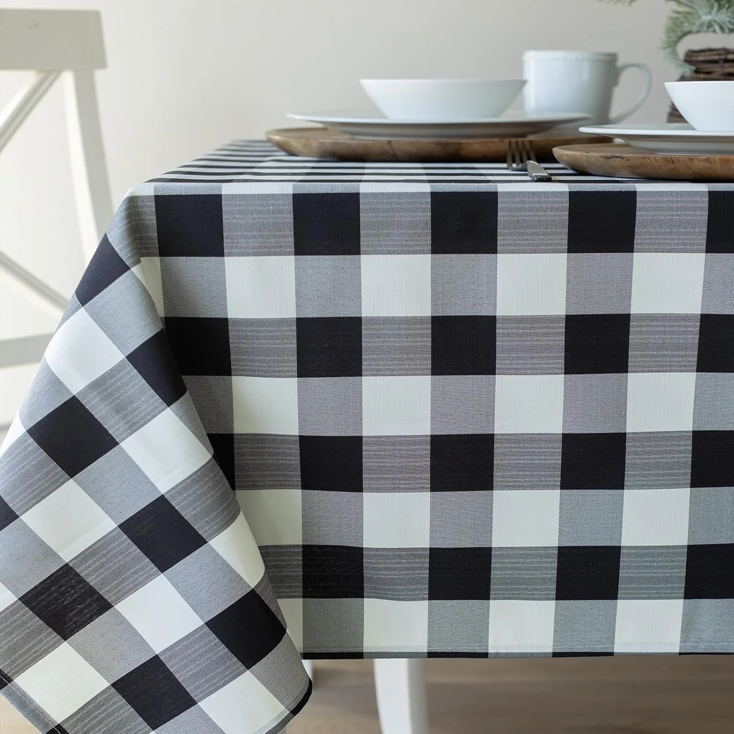 Benson Mills Buffalo Check Plaid Heavyweight Spillproof Fabric Table Cloth for Everyday Dining, Thanksgiving, Halloween, Picnic and Party Checkered Tablecloth (60" X 120" Rectangular, Black/Ivory)
